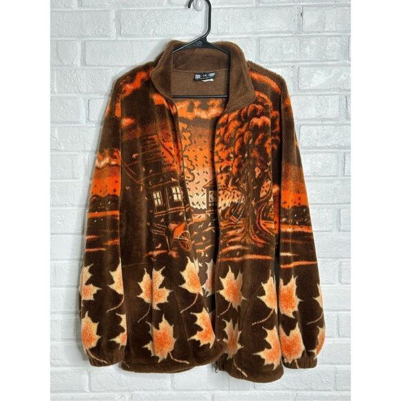 Vintage Art Unlimited Sportswear Fleece Jacket Full Zip Fall Trees Farm Large - Picture 1 of 5